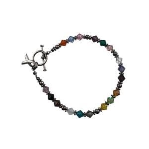 Glass Multicolor Sterling Silver Bracelet 8” Awareness Ribbon Charm Toggle Clasp